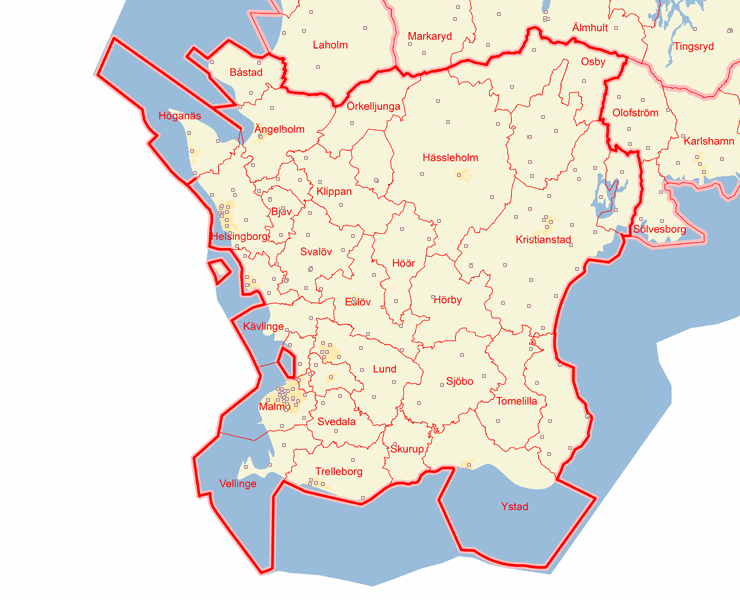 Karta över Skåne län