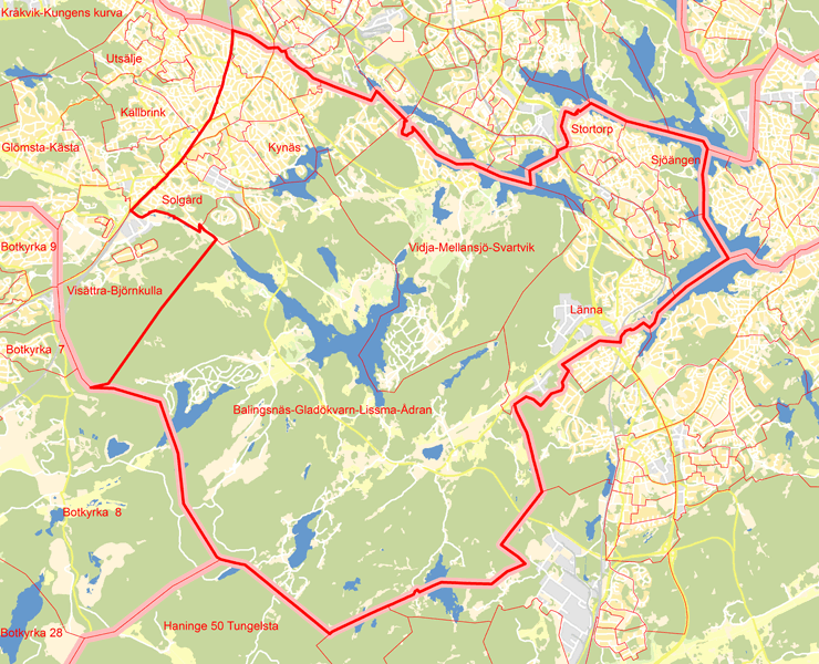 Karta över Huddinge Östra