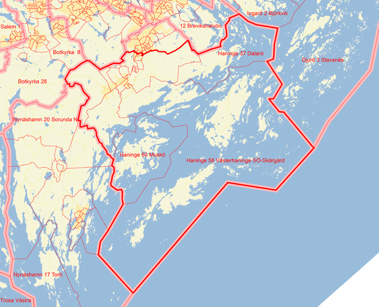 Karta över Haninge Södra