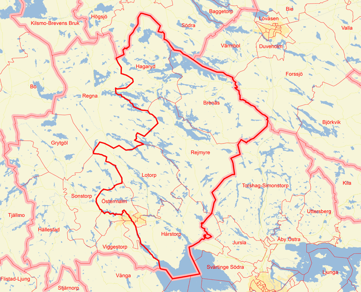 Karta över Finspångs Kommuns östra
