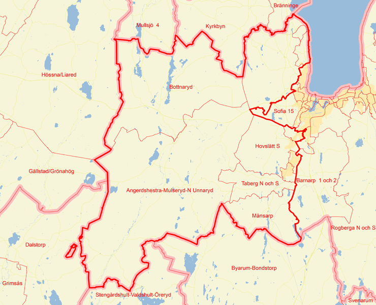 Karta över Jönköpings kommun Landsort väster