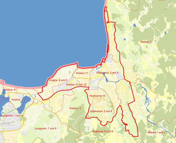 Karta över Jönköpings kommun HuskvarnaRosenlund