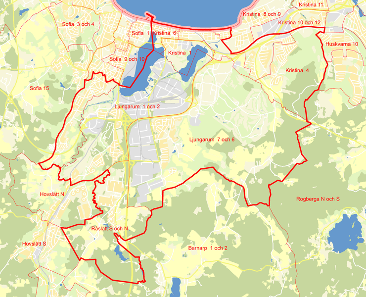 Karta över Jönköpings kommun Centrum öster