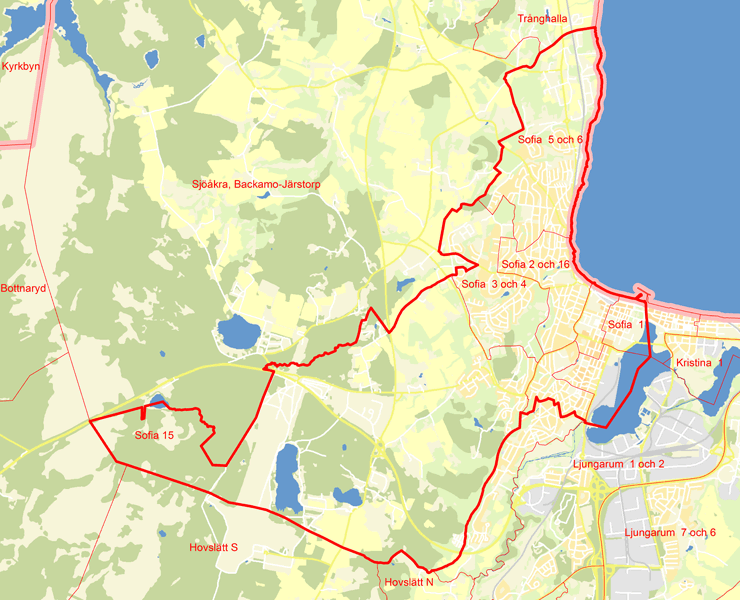 Karta över Jönköpings kommun Centrum väster