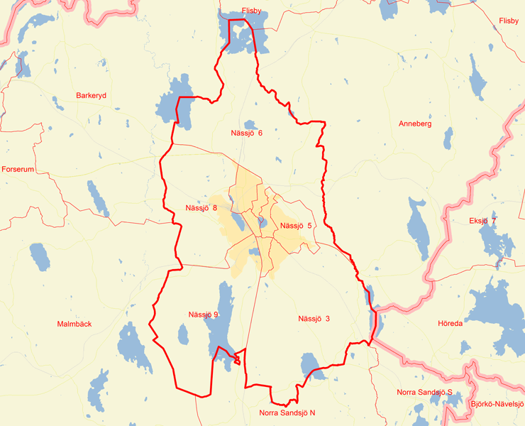 Karta över Nässjö tätort