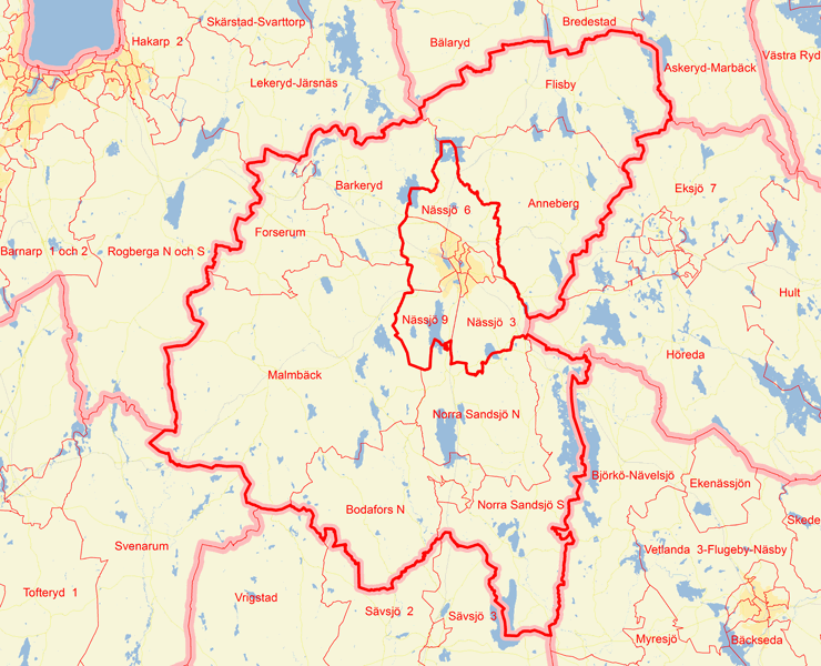 Karta över Nässjö landsbygd