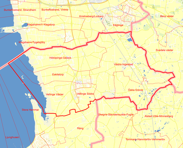 Karta över Vellinge Östra kommundelarna