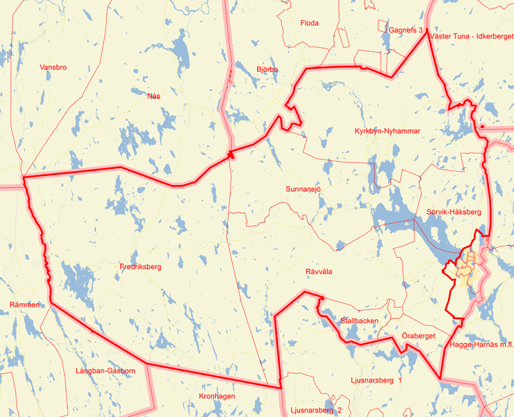 Karta över Grangärde-Säfsnäs