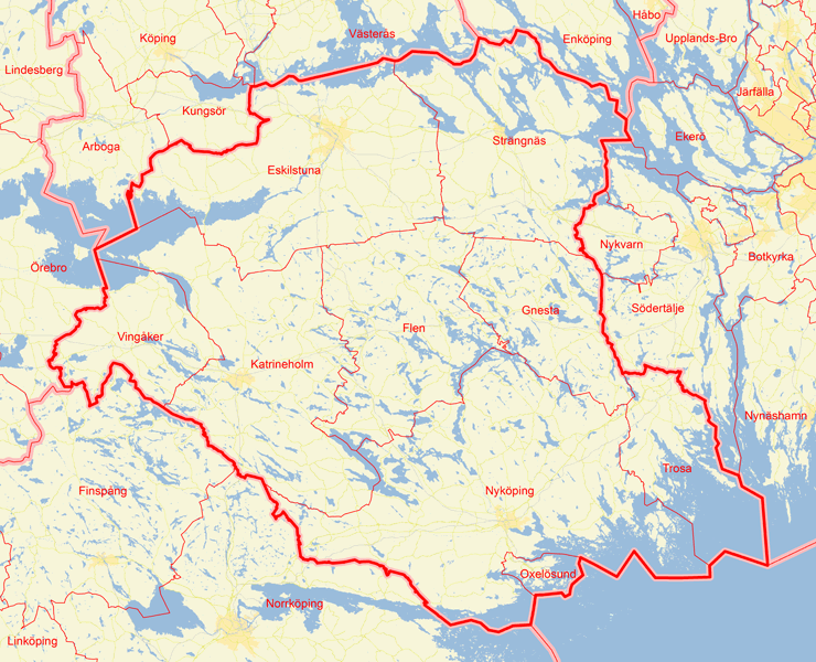 Karta över Södermanlands län