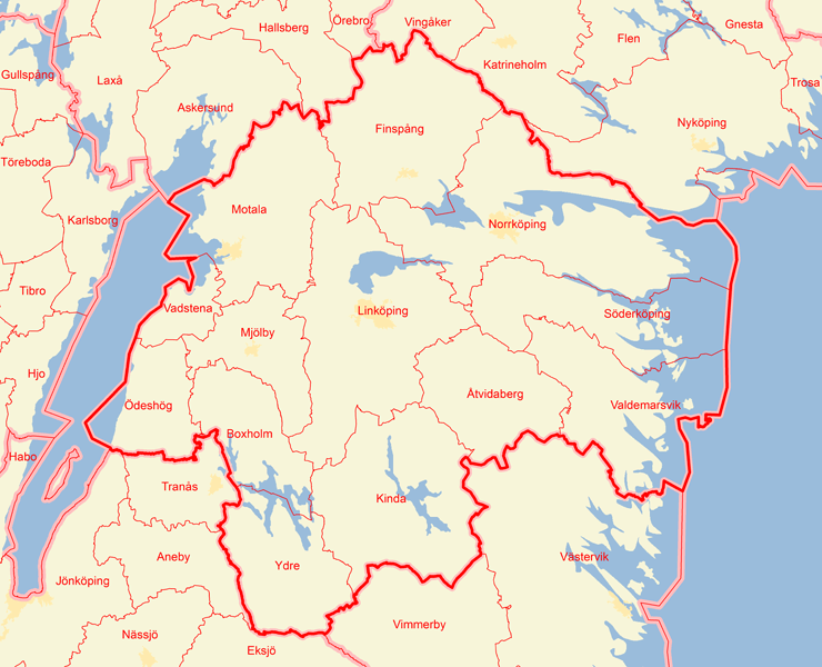 Karta över Östergötlands län