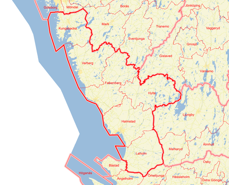 Karta över Hallands län