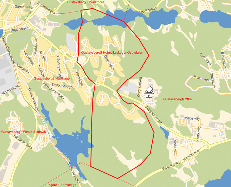 Karta över Gustavsberg5 HolmviksskogenÖsbydalen