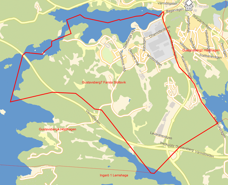 Karta över Gustavsberg7 Farsta Slottsvik