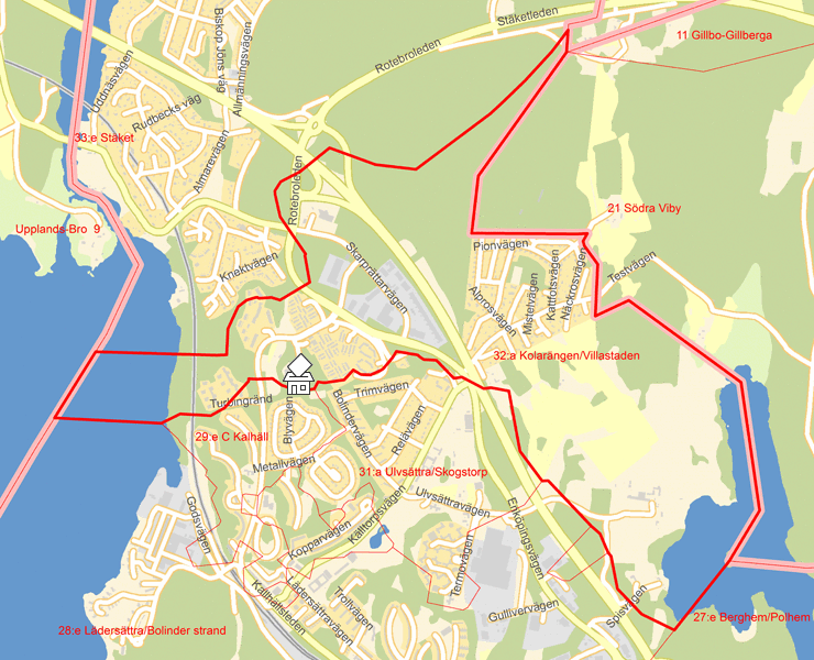 Karta över 32:a Kolarängen/Villastaden