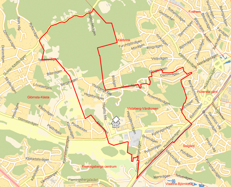 Karta över Vistaberg-Vårdkasen