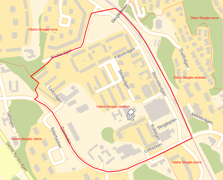 Karta över Västra Skogås centrum
