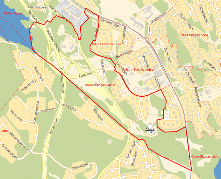 Karta över Västra Skogås västra