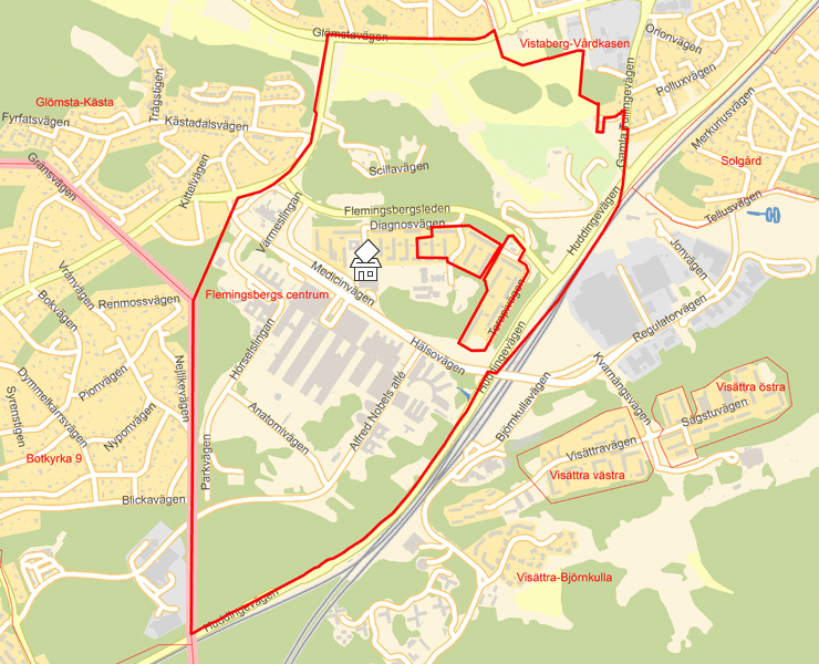 Karta över Flemingsbergs centrum