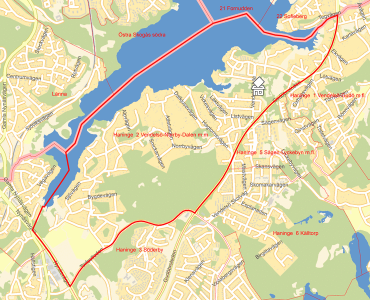 Karta över Haninge  2 Vendelsö-Norrby-Dalen m.m