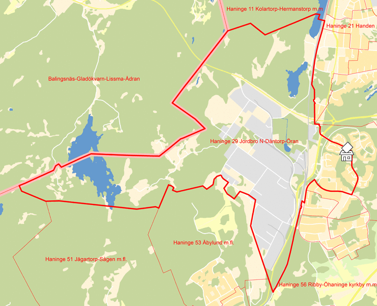 Karta över Haninge 29 Jordbro N-Dåntorp-Öran