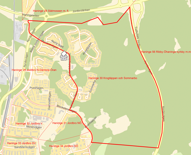 Karta över Haninge 30 Krogtäppan och Sommarbo