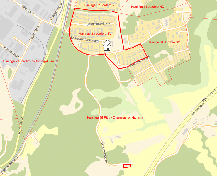 Karta över Haninge 33 Jordbro SV