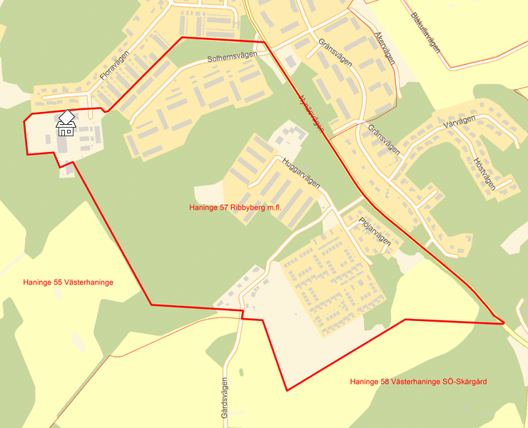 Karta över Haninge 57 Ribbyberg m.fl.