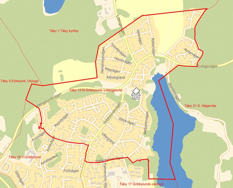 Karta över Täby 15 N.Gribbylund, Löttingelund