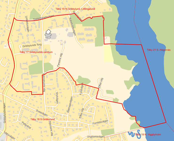 Karta över Täby 17 Gribbylunds centrum
