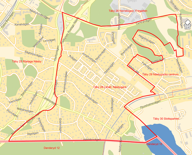 Karta över Täby 28 Lahäll, Näsbygård