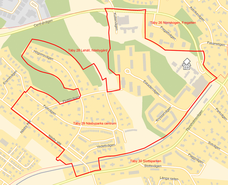 Karta över Täby 29 Näsbyparks centrum
