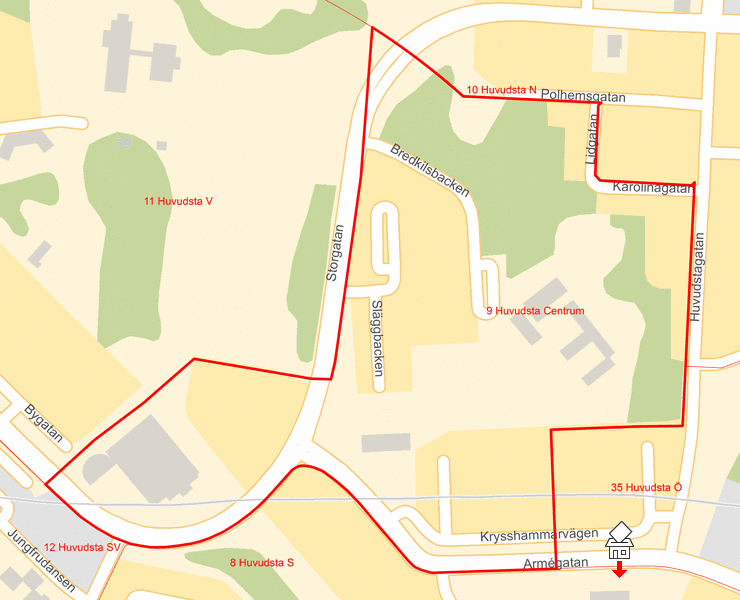 Karta över 9 Huvudsta Centrum