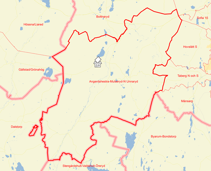 Karta över Angerdshestra-Mulseryd-N Unnaryd