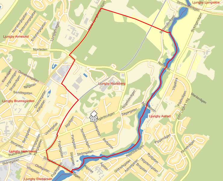 Karta över Ljungby Hjortsberg