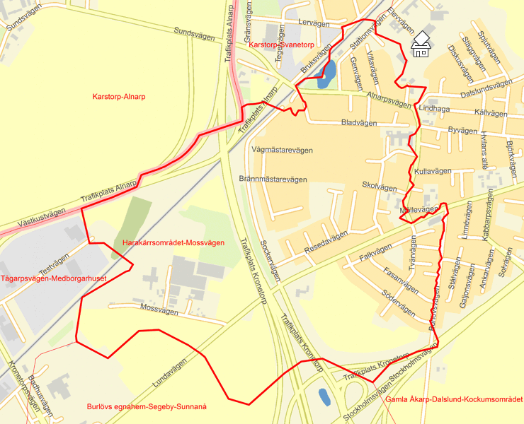 Karta över Harakärrsområdet-Mossvägen