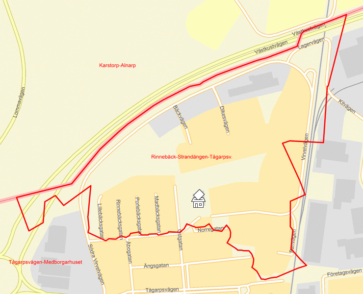 Karta över Rinnebäck-Strandängen-Tågarpsv.