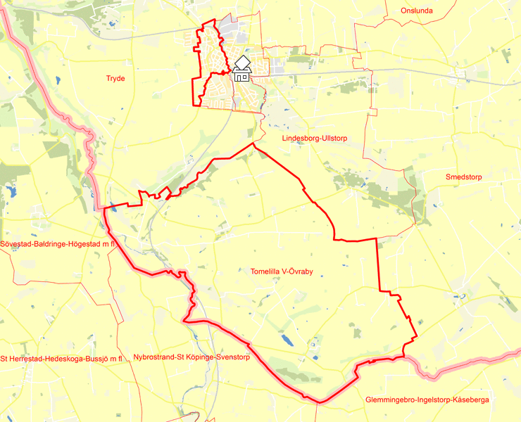 Karta över Tomelilla V-Övraby
