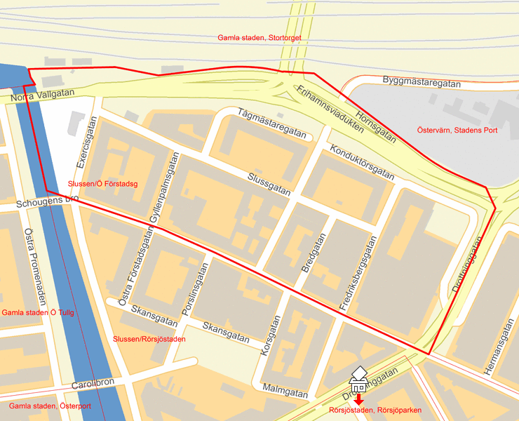 Karta över Slussen/Ö Förstadsg