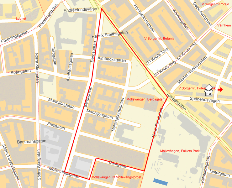 Karta över Möllevången, Bergsgatan