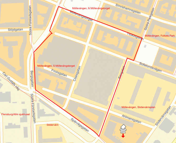 Karta över Möllevången, S Möllevångstorget