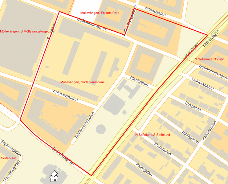 Karta över Möllevången, Södervärnsplan