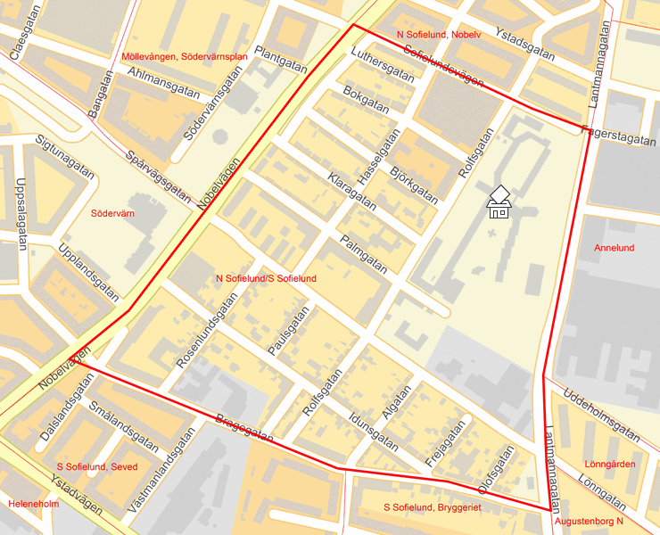 Karta över N Sofielund, Sofielundsskolan