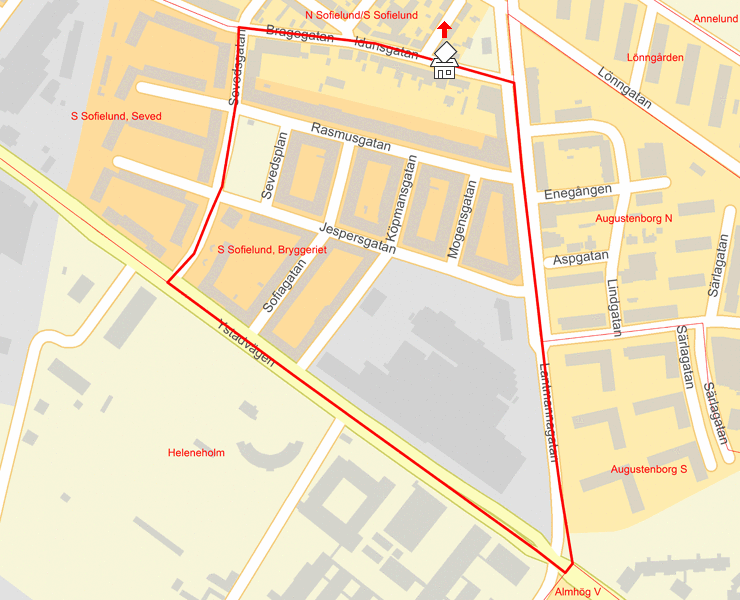 Karta över S Sofielund, Bryggeriet