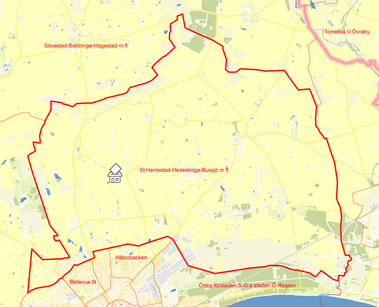 Karta över St Herrestad-Hedeskoga-Bussjö m fl