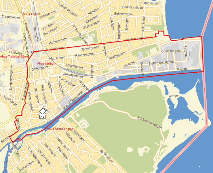 Karta över Åhus centrum