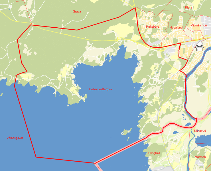 Karta över Bellevue-Bergvik