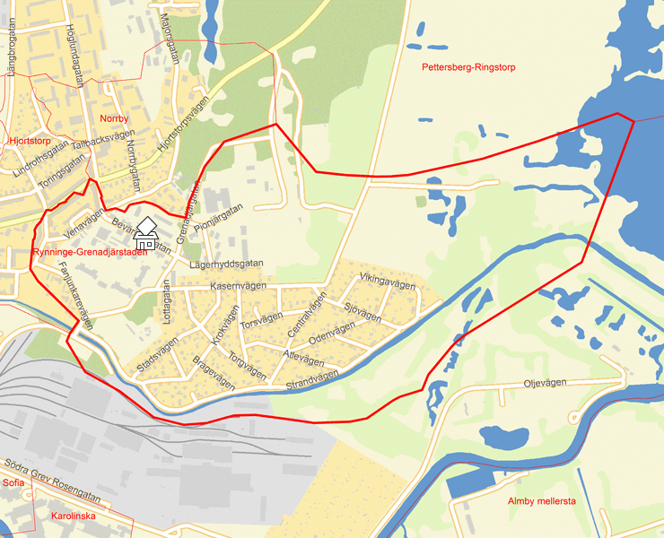 Karta över Rynninge-Grenadjärstaden