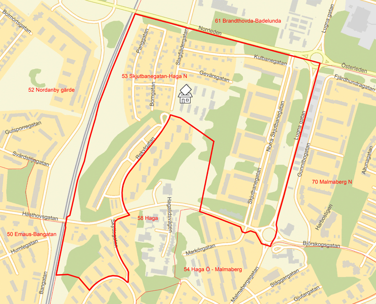 Karta över 53 Skjutbanegatan-Haga N