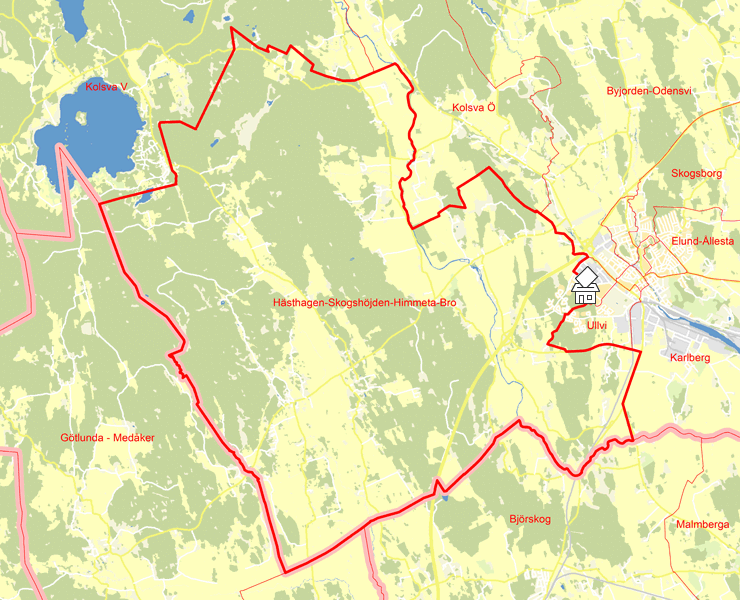 Karta över Hästhagen-Skogshöjden-Himmeta-Bro