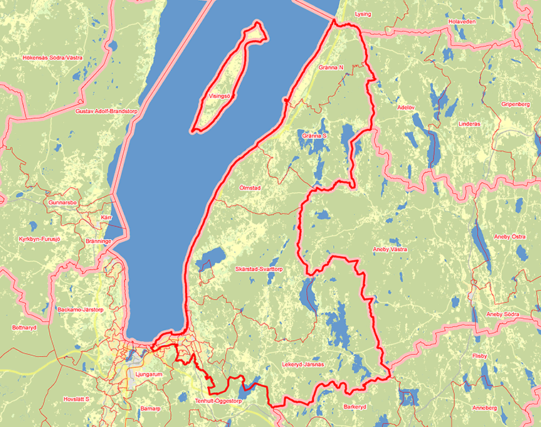 Karta över Jönköpings kommun Valkrets Öst